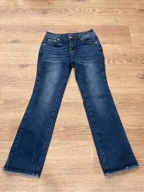 Flamingals Bootcut Jeans Dark Wash Raw Hem Stretch Denim Size M